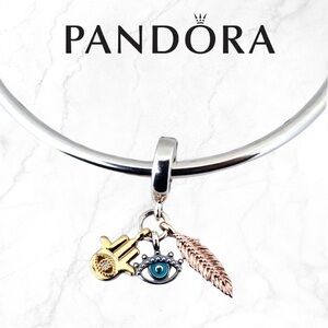 NEW! Pandora Hamsa Evil Eye Feather Spirituality Dangle Charm 925 Silver Jewelry